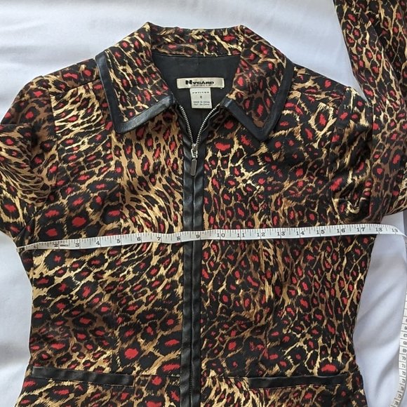 Vintage Nygard Petites animal-print blazer with leather trim size 6 EUC - Picture 4 of 10
